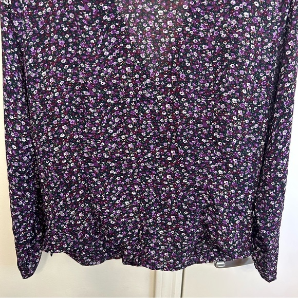 Lush Purple Floral Ruched Long Sleeve Blouse Women’s Extra Large Zipper Detail - Picture 9 of 9